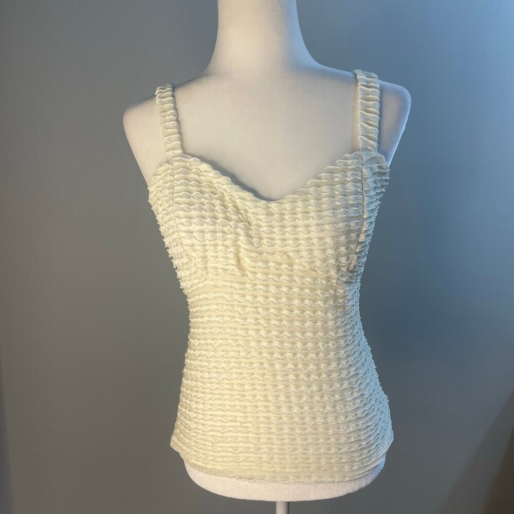 Moa Moa Cream Ruffled Textured Tank Top